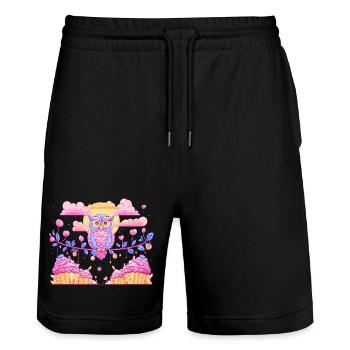 Pastel owl magic over cupcakes - Stanley/Stella Trainer Unisex Organic Jogging Shorts - black - Front - Nik (191cm) & Marisol (170cm)