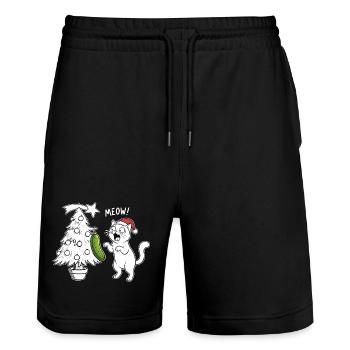 Feline Christmas fun with cucumber - Stanley/Stella Trainer Unisex Organic Jogging Shorts - black - Front - Nik (191cm) & Marisol (170cm)