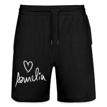 Amelia Name with A Gir’s Name Birth Baby Shower - Short de jogging bio TRAINER Stanley/Stella unisexe - noir - Devant - Nik (191cm) & Marisol (170cm)
