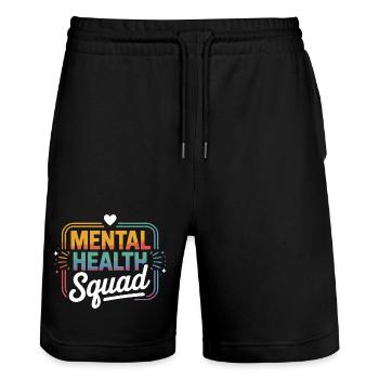 T-shirt arc-en-ciel de l’équipe de santé mentale - Short de jogging bio TRAINER Stanley/Stella unisexe - noir - Devant - Nik (191cm) & Marisol (170cm)