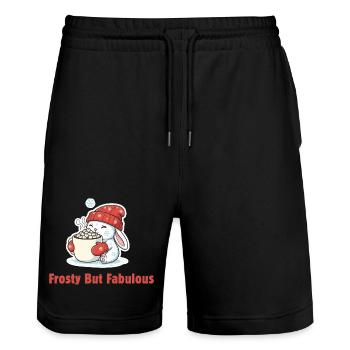Frosty But Fabulous - Sweet Winter Bunny & Cocoa - Stanley/Stella Trainer Unisex Organic Jogging Shorts - black - Front - Nik (191cm) & Marisol (170cm)