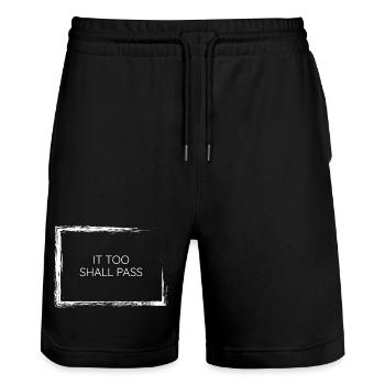 it too shall pass minimalist wisdom quote tee wear - Stanley/Stella Trainer Unisex Organic Jogging Shorts - black - Front - Nik (191cm) & Marisol (170cm)