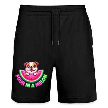 Quatre dans un bouledogue melon - Short de jogging bio TRAINER Stanley/Stella unisexe - noir - Devant - Nik (191cm) & Marisol (170cm)