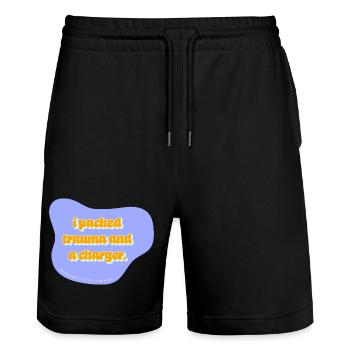 Design de voyage drôle – J’ai emporté Trauma et un chargeur - Short de jogging bio TRAINER Stanley/Stella unisexe - noir - Devant - Nik (191cm) & Marisol (170cm)