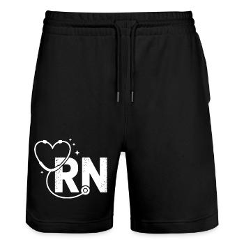 Herzloop RN logo with stars - Stanley/Stella Trainer Unisex Organic Jogging Shorts - black - Front - Nik (191cm) & Marisol (170cm)