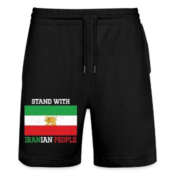 Emblème Tenir Tes Côtés du Peuple Iranien - Short de jogging bio TRAINER Stanley/Stella unisexe - noir - Devant - Nik (191cm) & Marisol (170cm)