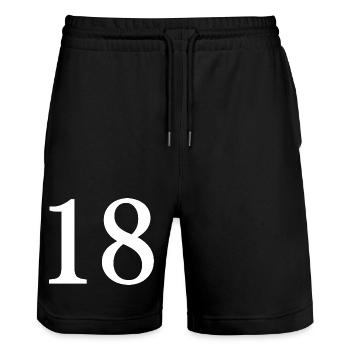 18. 18 YEARS OLD. 18th ANNIVERSARY. 18 BIRTHDAY. - Stanley/Stella Trainer Unisex Organic Jogging Shorts - black - Front - Nik (191cm) & Marisol (170cm)