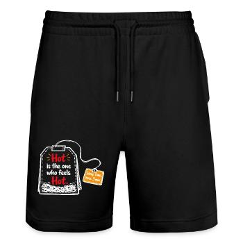 Hot is the one who feels hot – Tea Saying - Stanley/Stella Trainer Unisex Organic Jogging Shorts - black - Front - Nik (191cm) & Marisol (170cm)