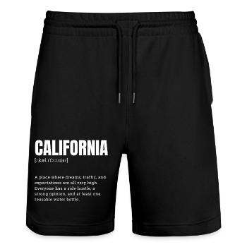 California Großbuchstaben Typo Distressed - Stanley/Stella Unisex Bio Joggingshorts Trainer  - Schwarz - Vorne - Nik (191cm) & Marisol (170cm)