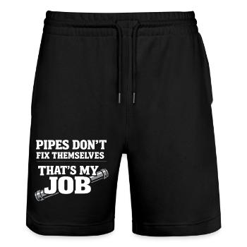 Pfeifenflüsterer, Klempnerhandwerk, Humor-geschenk - Stanley/Stella Unisex Bio Joggingshorts Trainer  - Schwarz - Vorne - Nik (191cm) & Marisol (170cm)