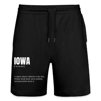 Iowa Bold Typography Statement - Stanley/Stella Trainer Unisex Organic Jogging Shorts - black - Front - Nik (191cm) & Marisol (170cm)