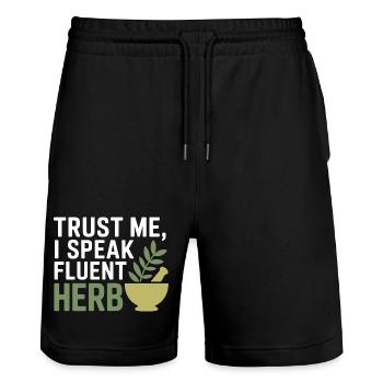 Certified Clinical Phytotherapy Specialist Gear  - Stanley/Stella Trainer Unisex Organic Jogging Shorts - black - Front - Nik (191cm) & Marisol (170cm)