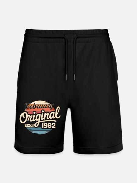 February 1982 Birthday present February 1982 - Stanley/Stella Trainer Unisex Organic Jogging Shorts - black