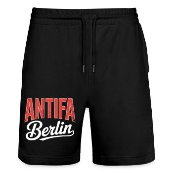 Antifa Berlin - T-shirt antifasciste - Short de jogging bio TRAINER Stanley/Stella unisexe - noir - Devant - Nik (191cm) & Marisol (170cm)