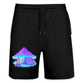 Neon Camping at the Mountain Lake - Stanley/Stella Trainer Unisex Organic Jogging Shorts - black - Front - Nik (191cm) & Marisol (170cm)