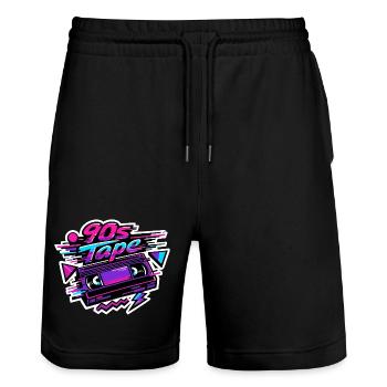 90s Tape Neon Retro Cassette - Stanley/Stella Trainer Unisex Organic Jogging Shorts - black - Front - Nik (191cm) & Marisol (170cm)