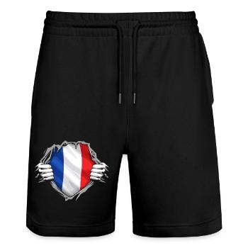 Drapeau Français Déchiré Style Patriotique France - Short de jogging bio TRAINER Stanley/Stella unisexe - noir - Devant - Nik (191cm) & Marisol (170cm)
