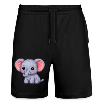 Kleiner Pixel-Elefant Kuschelheld - Stanley/Stella Unisex Bio Joggingshorts Trainer  - Schwarz - Vorne - Nik (191cm) & Marisol (170cm)