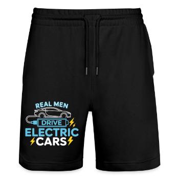 Electric Car T-Shirt Men's Gift - Stanley/Stella Trainer Unisex Organic Jogging Shorts - black - Front - Nik (191cm) & Marisol (170cm)