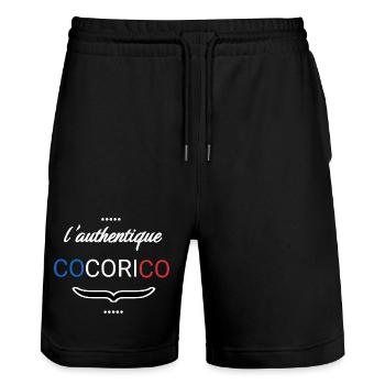 Cocorico – Design Français Minimaliste - Short de jogging bio TRAINER Stanley/Stella unisexe - noir - Devant - Nik (191cm) & Marisol (170cm)