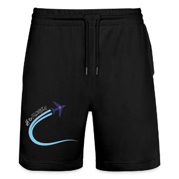Off to Korea Airplane Travel Design South Korea - Stanley/Stella Trainer Unisex Organic Jogging Shorts - black - Front - Nik (191cm) & Marisol (170cm)