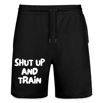 shut up and train - Stanley/Stella Trainer Unisex Organic Jogging Shorts - black - Front - Nik (191cm) & Marisol (170cm)