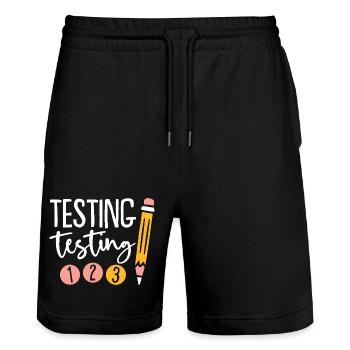 Testing Pencil Doodles on Black - Stanley/Stella Trainer Unisex Organic Jogging Shorts - black - Front - Nik (191cm) & Marisol (170cm)