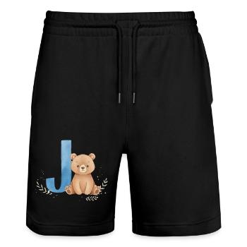 J und Teddy Bär Aquarell-Design - Stanley/Stella Unisex Bio Joggingshorts Trainer  - Schwarz - Vorne - Nik (191cm) & Marisol (170cm)