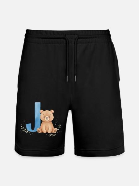 J und Teddy Bär Aquarell-Design - Stanley/Stella Unisex Bio Joggingshorts Trainer  - Schwarz