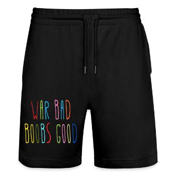 War Bad Boobs Good Lustiger Spruch - Stanley/Stella Trainer Unisex Organic Jogging Shorts - black - Front - Nik (191cm) & Marisol (170cm)