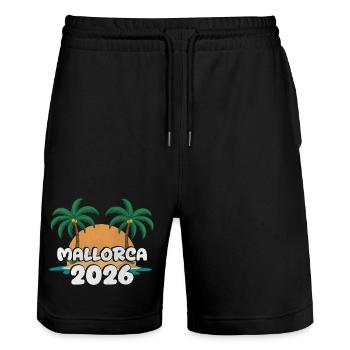 Mallorca 2026 - Stanley/Stella Unisex Bio Joggingshorts Trainer  - Schwarz - Vorne - Nik (191cm) & Marisol (170cm)