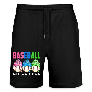 Baseball Lifestyle Cupcakes Sweet - Stanley/Stella Trainer Unisex Organic Jogging Shorts - black - Front - Nik (191cm) & Marisol (170cm)
