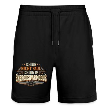 Ich bin im Energiesparmodus - Stanley/Stella Unisex Bio Joggingshorts Trainer  - Schwarz - Vorne - Nik (191cm) & Marisol (170cm)
