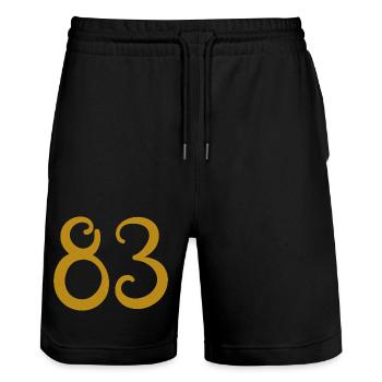 83 - Stanley/Stella Trainer Unisex Organic Jogging Shorts - black - Front - Nik (191cm) & Marisol (170cm)