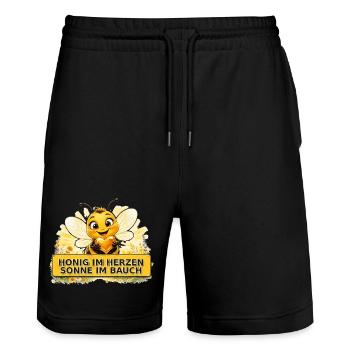 Biene Honig Imker Honigwabe Blumen Wiese Insekt - Stanley/Stella Unisex Bio Joggingshorts Trainer  - Schwarz - Vorne - Nik (191cm) & Marisol (170cm)