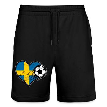 Schweden Flagge Fußball mit Herz - Stanley/Stella Unisex Bio Joggingshorts Trainer  - Schwarz - Vorne - Nik (191cm) & Marisol (170cm)