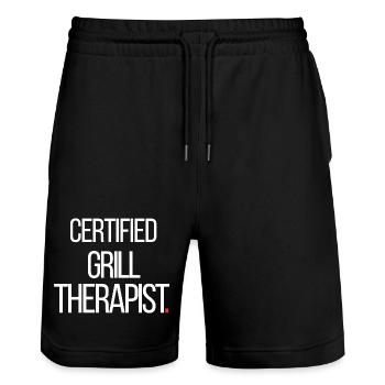 Thérapeute certifié en grill BBQ drôle - Short de jogging bio TRAINER Stanley/Stella unisexe - noir - Devant - Nik (191cm) & Marisol (170cm)