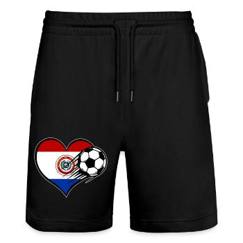 Paraguay Flagge Fußball mit Herz - Stanley/Stella Unisex Bio Joggingshorts Trainer  - Schwarz - Vorne - Nik (191cm) & Marisol (170cm)