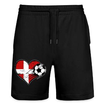 Denmark flag football with heart used - Stanley/Stella Trainer Unisex Organic Jogging Shorts - black - Front - Nik (191cm) & Marisol (170cm)