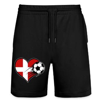 Denmark Flag Football with Heart - Stanley/Stella Trainer Unisex Organic Jogging Shorts - black - Front - Nik (191cm) & Marisol (170cm)