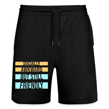 Socially Awkward But Still Friendly Lustig Spruch - Stanley/Stella Unisex Bio Joggingshorts Trainer  - Schwarz - Vorne - Nik (191cm) & Marisol (170cm)
