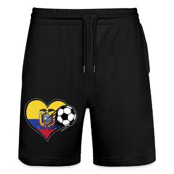 Ecuador Flag Football with Heart - Stanley/Stella Trainer Unisex Organic Jogging Shorts - black - Front - Nik (191cm) & Marisol (170cm)