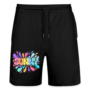 Sunny PopArt Multicolor - Stanley/Stella Unisex Bio Joggingshorts Trainer  - Schwarz - Vorne - Nik (191cm) & Marisol (170cm)