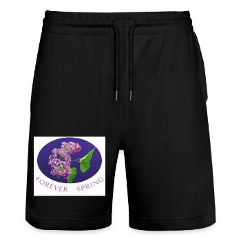 FOREVER SPRING Lilac Photo Print  - Stanley/Stella Trainer Unisex Organic Jogging Shorts - black - Front - Nik (191cm) & Marisol (170cm)