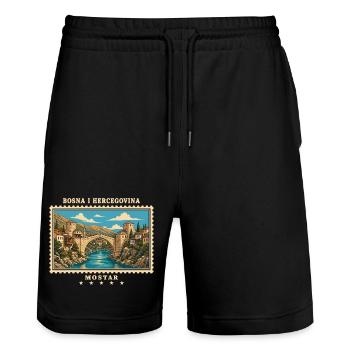 Bosnien und Herzegowina Mostar Vintage Reisemarke - Stanley/Stella Unisex Bio Joggingshorts Trainer  - Schwarz - Vorne - Nik (191cm) & Marisol (170cm)