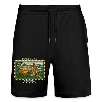 Portugal Sintra Vintage Reisemarke - Stanley/Stella Unisex Bio Joggingshorts Trainer  - Schwarz - Vorne - Nik (191cm) & Marisol (170cm)