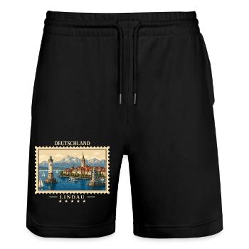 Deutschland Lindau Vintage Reisemarke - Stanley/Stella Unisex Bio Joggingshorts Trainer  - Schwarz - Vorne - Nik (191cm) & Marisol (170cm)