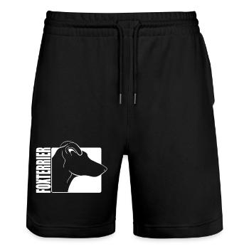 Kurzhaar Foxterrier Profil Wilsigns Hunde Hund - Stanley/Stella Unisex Bio Joggingshorts Trainer  - Schwarz - Vorne - Nik (191cm) & Marisol (170cm)
