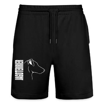 Deutscher Jagdterrier Profil Hunde Hund Wilsigns - Stanley/Stella Unisex Bio Joggingshorts Trainer  - Schwarz - Vorne - Nik (191cm) & Marisol (170cm)