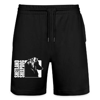 Shetland Sheepdog Profile Dogs Dog Wilsigns - Stanley/Stella Trainer Unisex Organic Jogging Shorts - black - Front - Nik (191cm) & Marisol (170cm)
